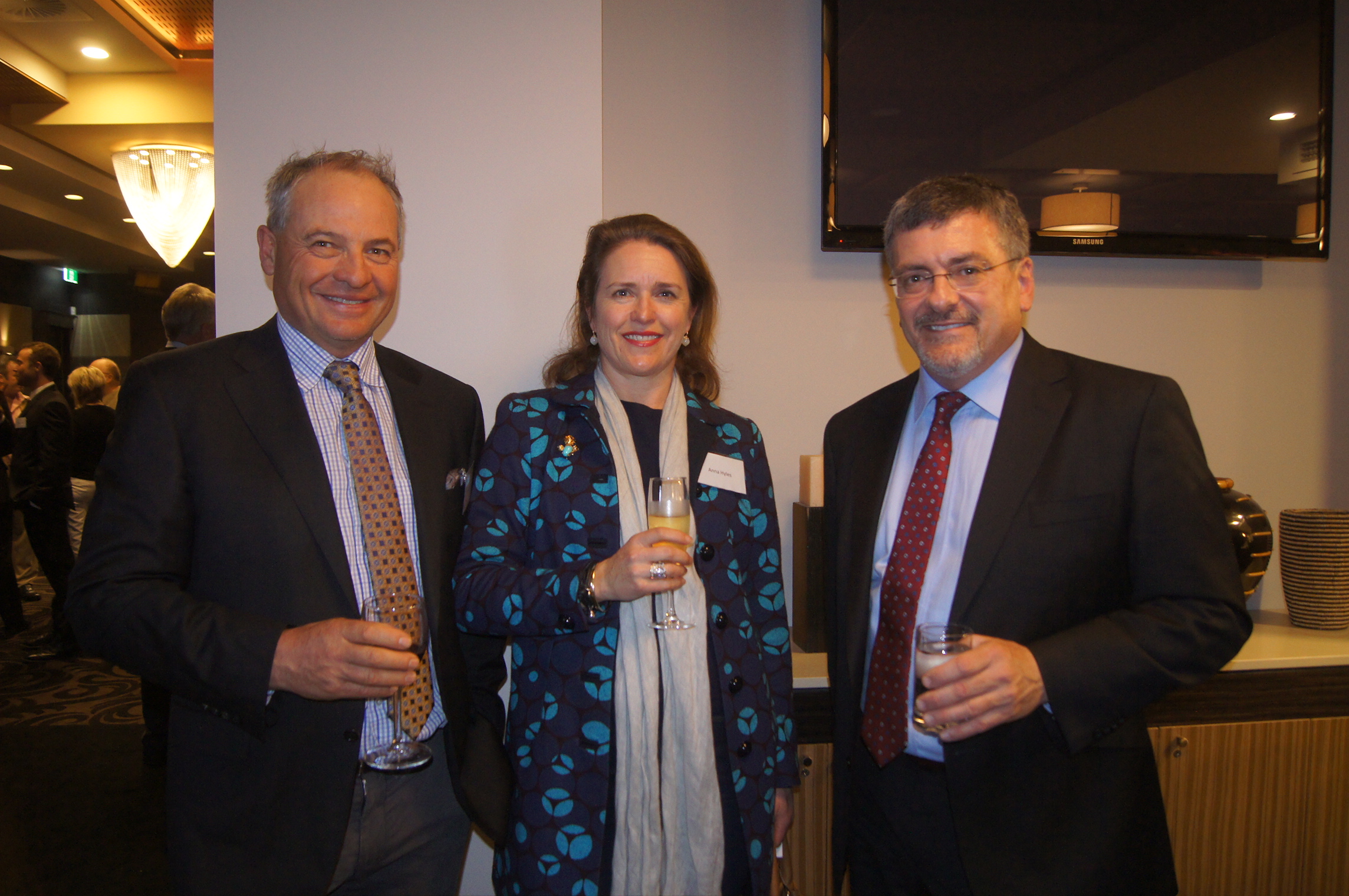 Hugh Maginnis (right) with Tharwa farmers John and Anne Hyles.